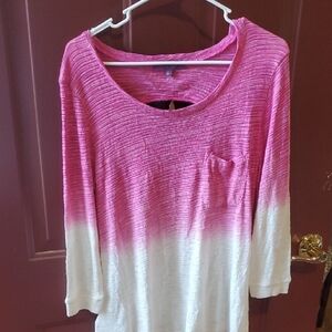 Zobha Pink Ombre  3/4 Sleeve Ribbed Blouse